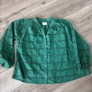 Birds of Paradis Trovata Green Eyelet Button-Up Blouse Med Brand New